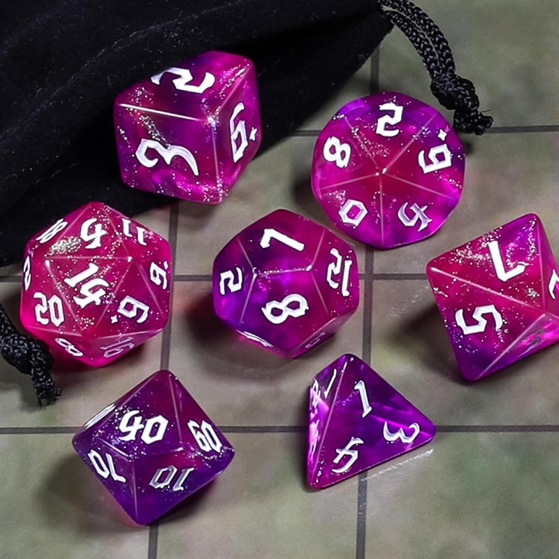 CiaraQ DND Polyhedral Dice Set for Dungeons and Dragons RPG MTG Role Playing Table Games-with 1 Dice Pouch (Purple + Red + Glitter) - Image 4